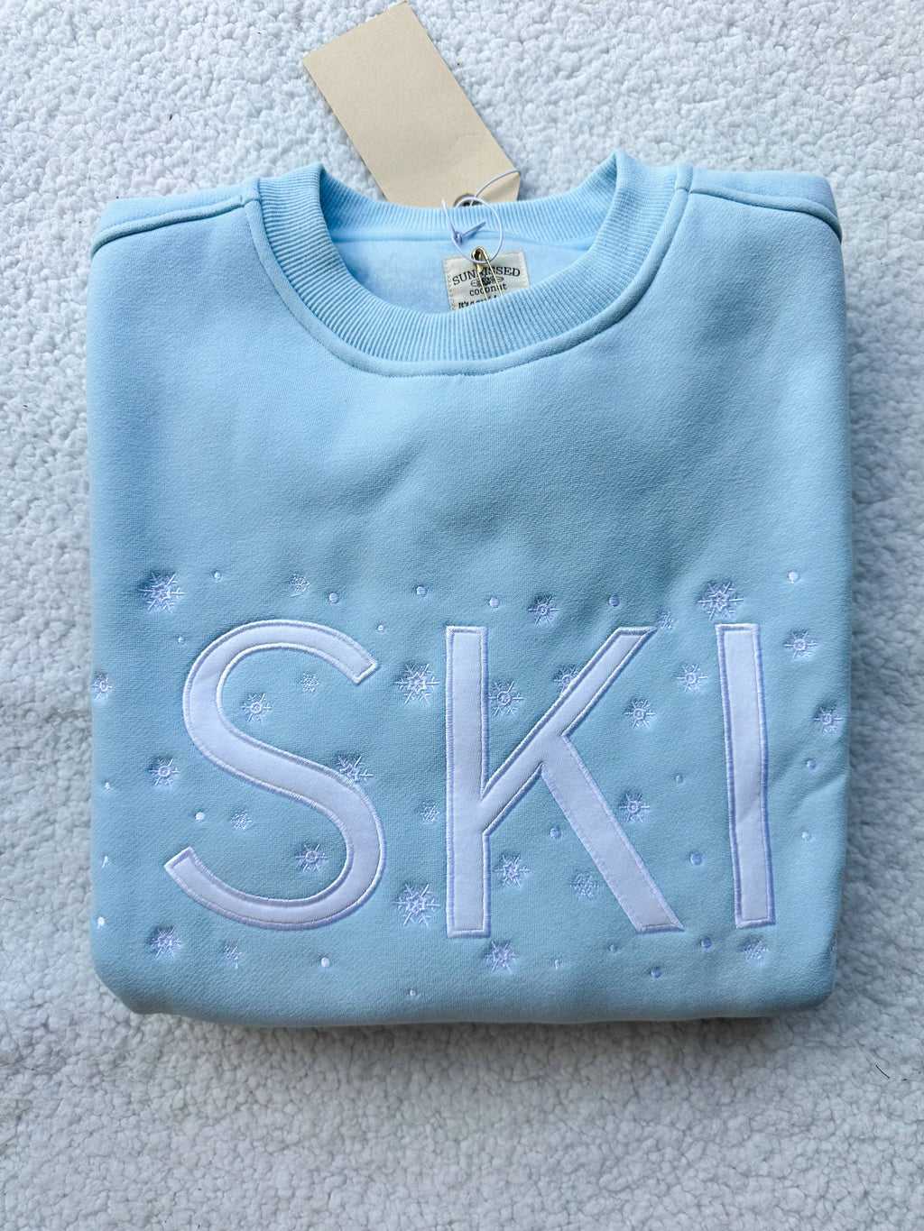 Icy Blue Ski Snowflake Sweatshirt: Clearwater Blue