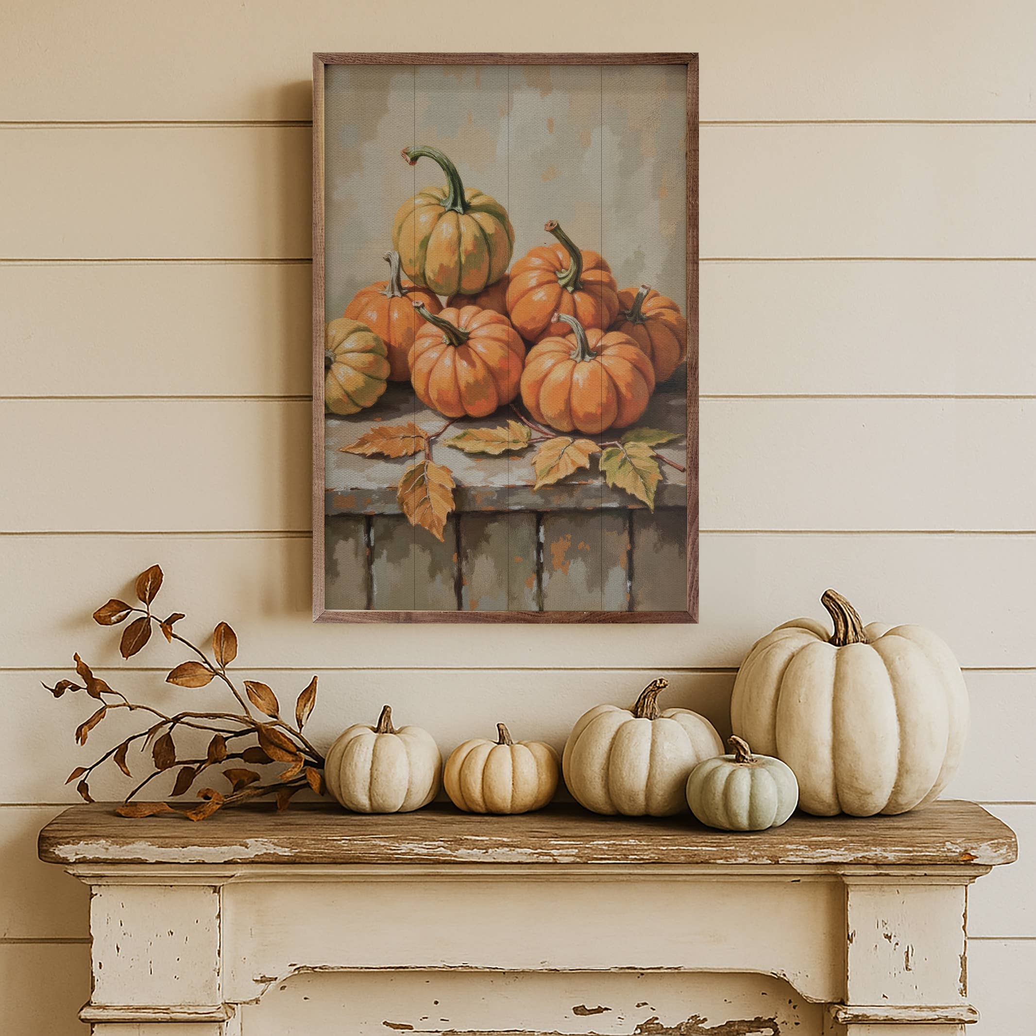 Small Pumpkin With Beech Branch: 5x8
