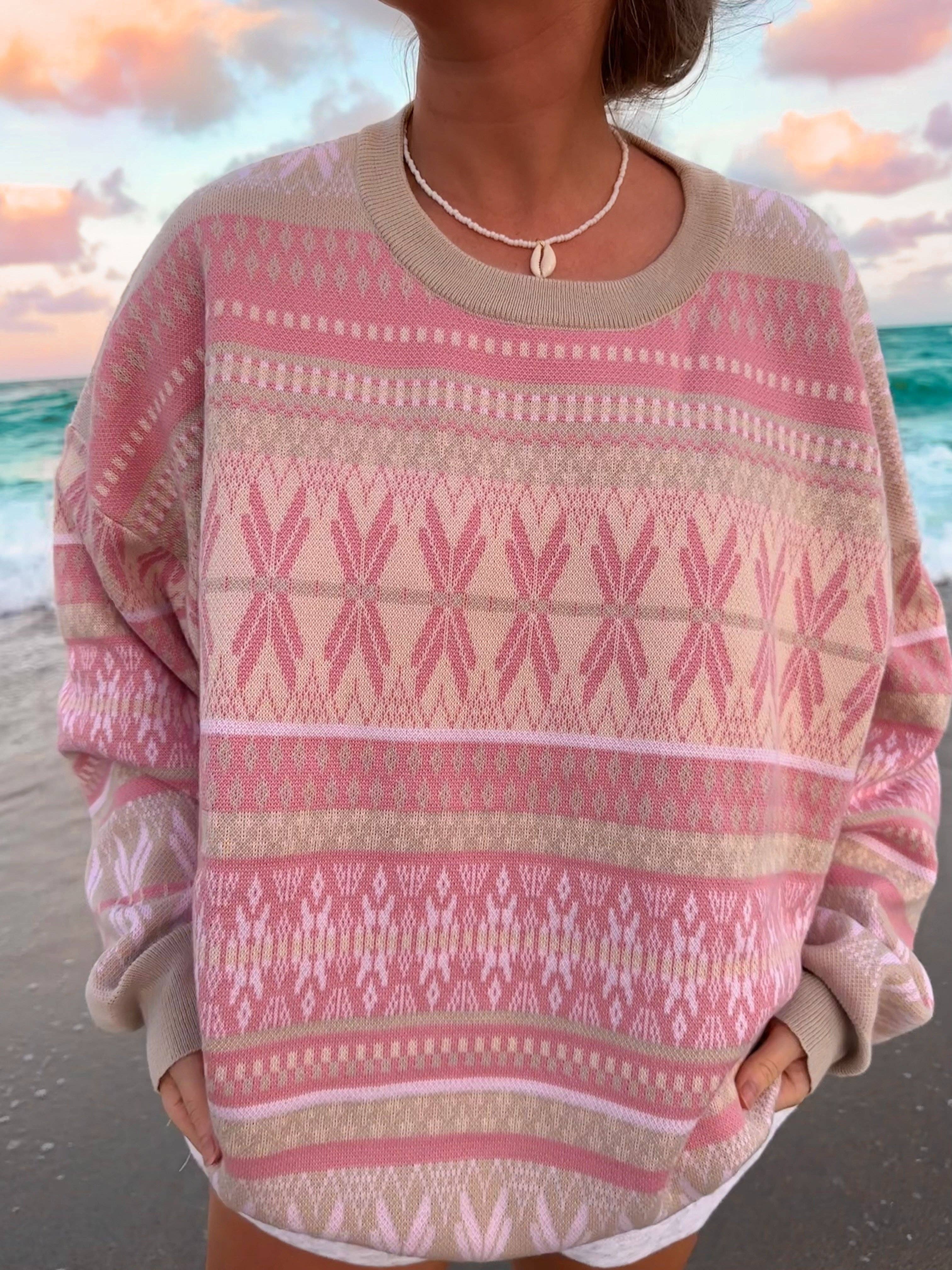 Aspen Ski Winter Sweater: Pink Snowflake