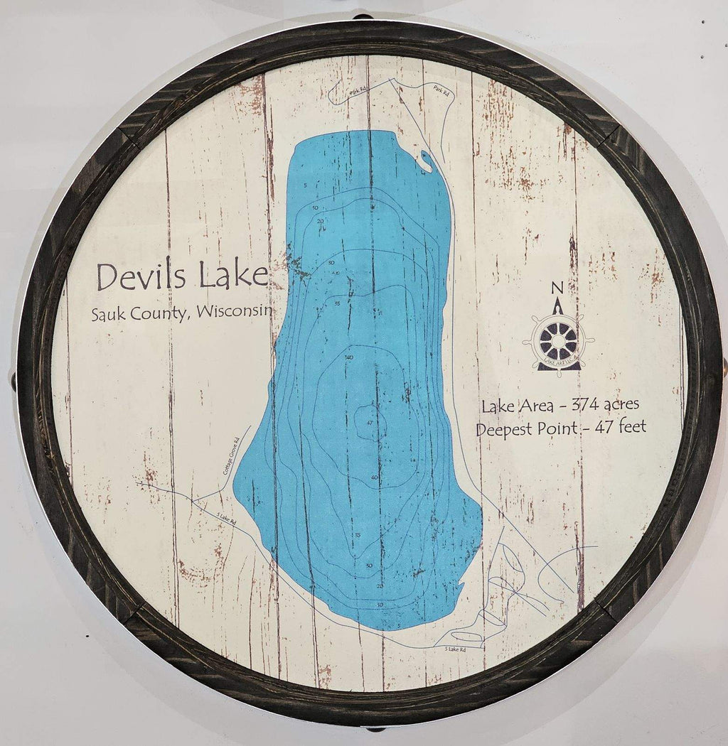 Devils Lake - Barrel End Style Lake Art - 23" Round