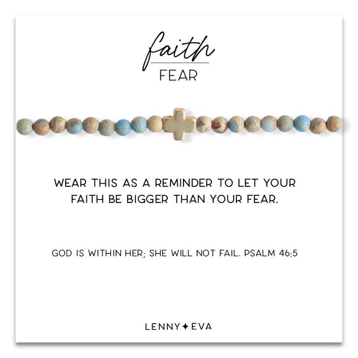 Faith Over Fear Bracelet, Blue Japser, 4 mm