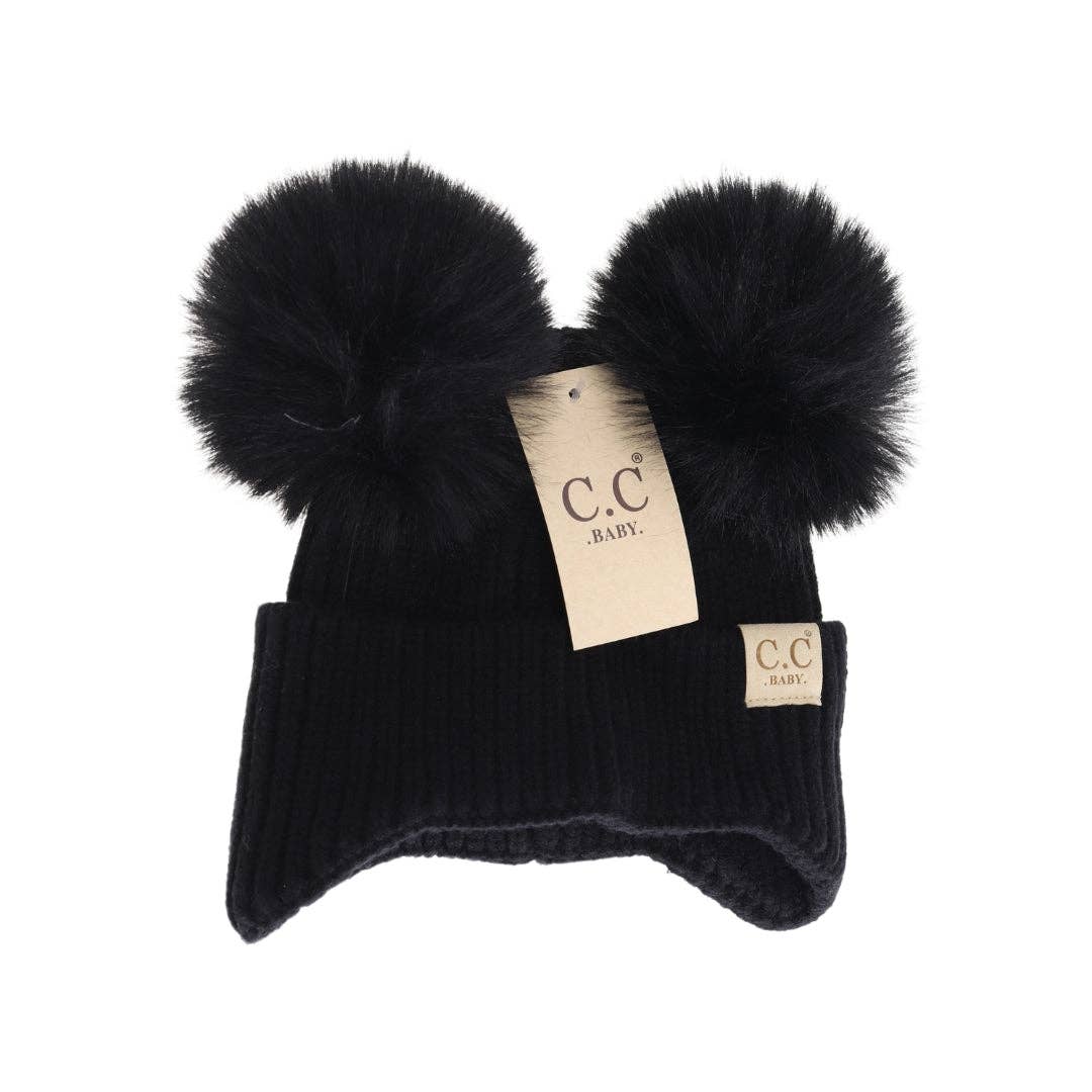 BABY Ear Flap Double Pom C.C Beanie BBHTC0078: Lavender