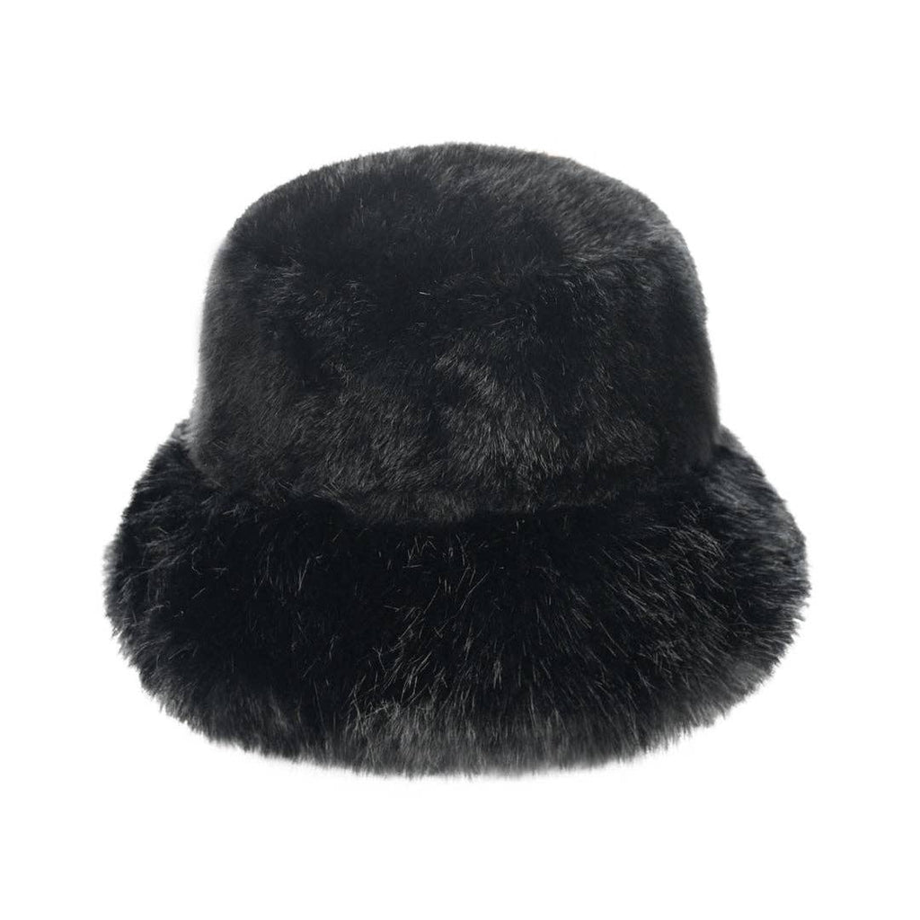 Thick Faux Fur C.C Bucket Hat BKE0156: Black