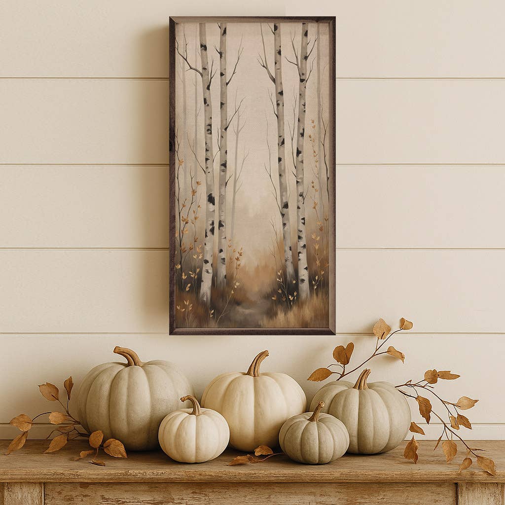 White Birch Trees Autumn Scene: 8x16