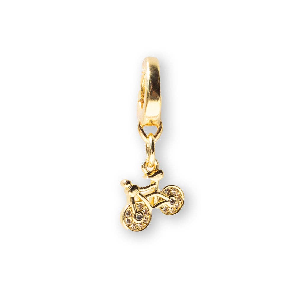 😎Summer Pick😎Gold Bicycle Charm, CZ | Charm Bar