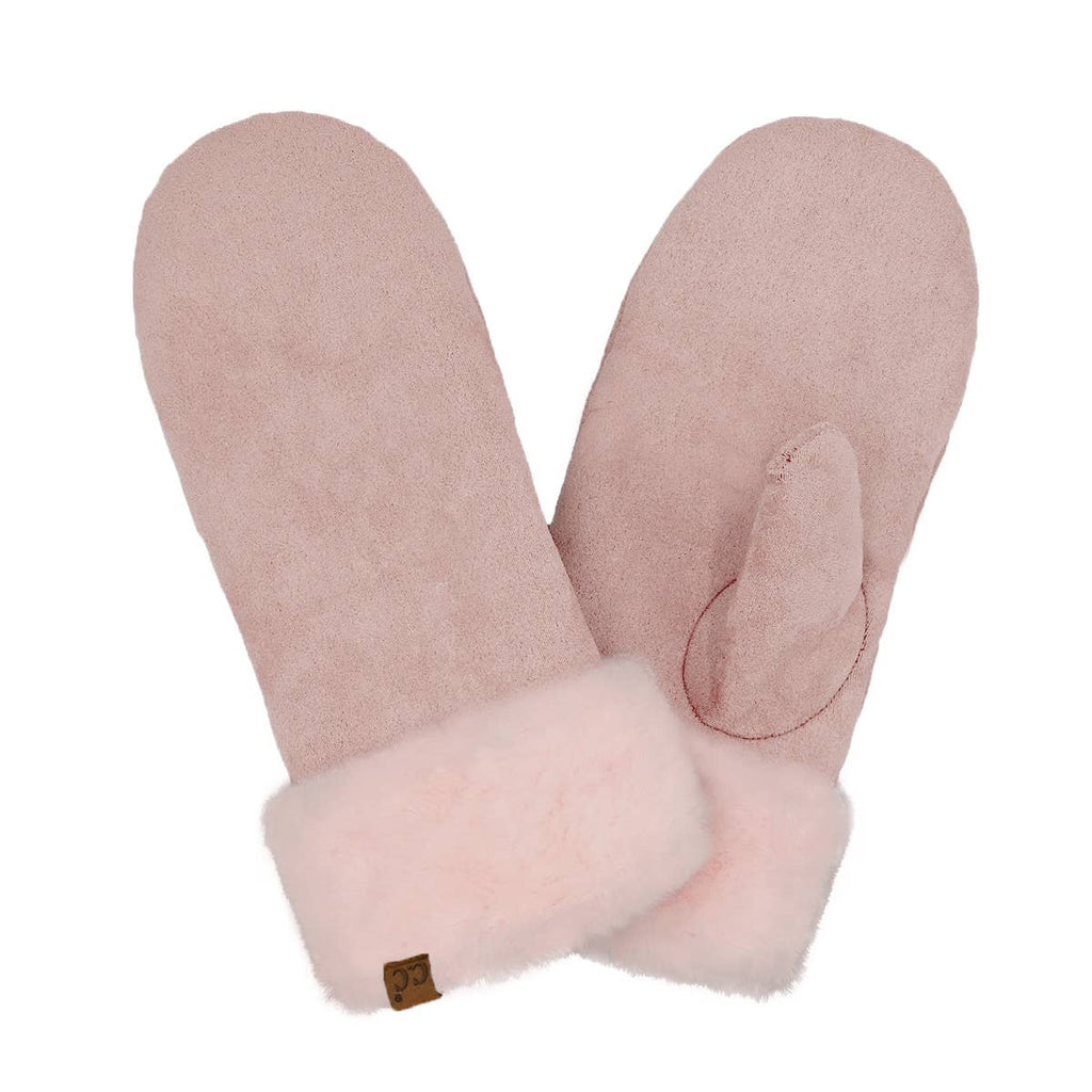 Suede C.C Mitten with Faux Fur Cuff MTE4491: Pink