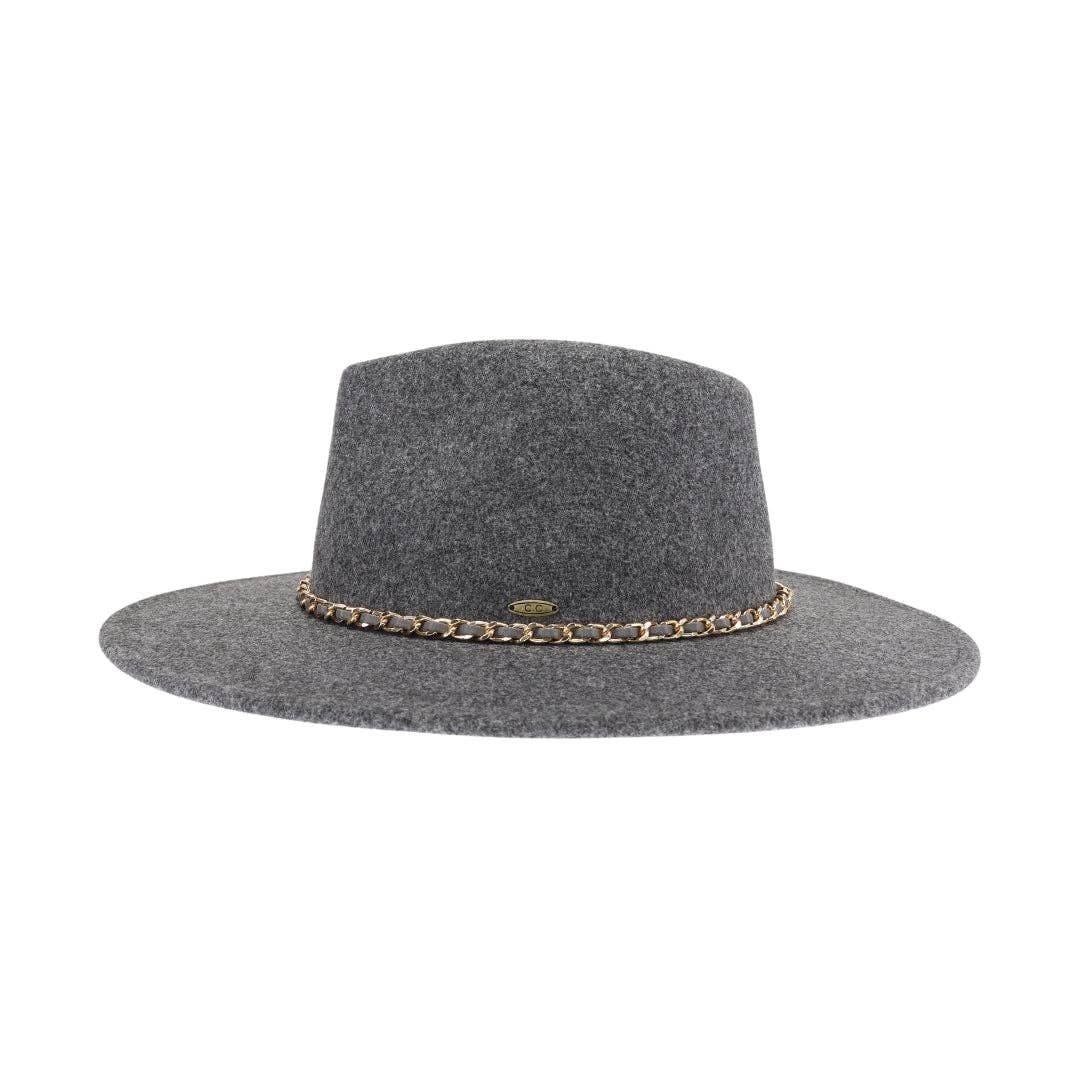 Chain Trim Band Vegan Fabric Hat VFE0003: Brown