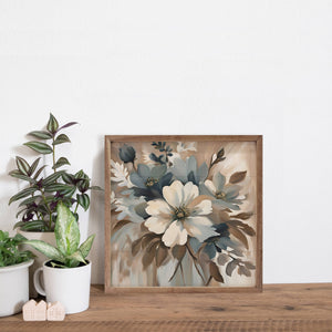 Blue And Tan Floral Display: 4 x 4 x 1