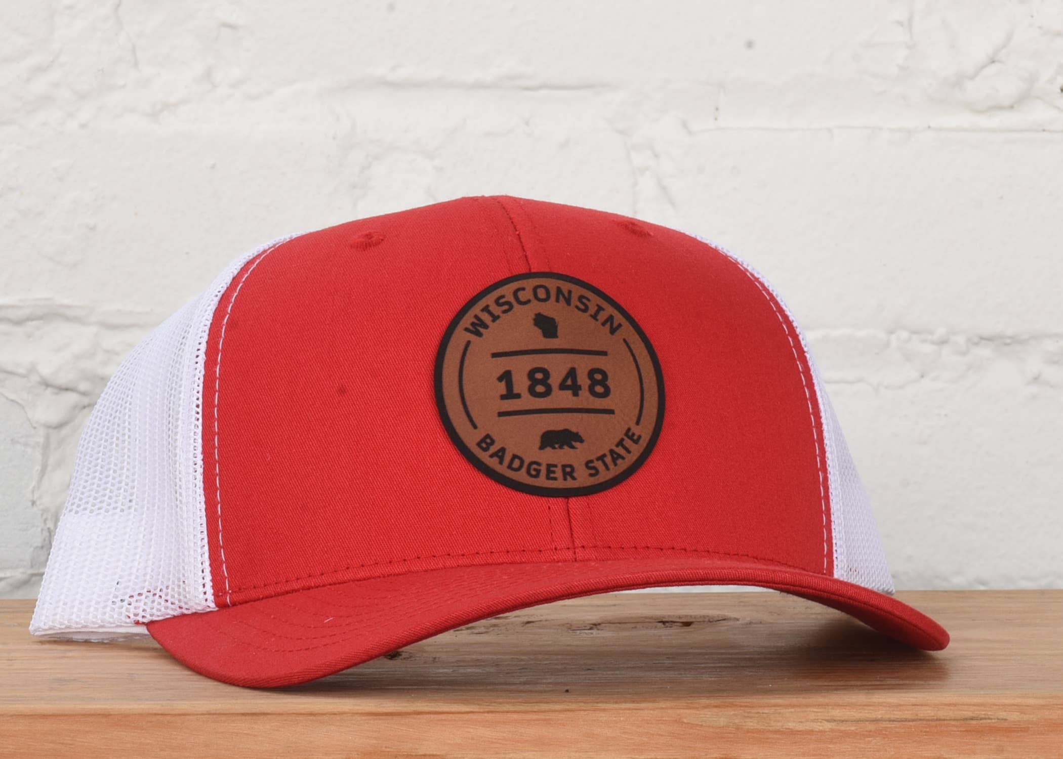 Wisconsin 1848 Snapback Hat: Caramel- Yupoong 6606