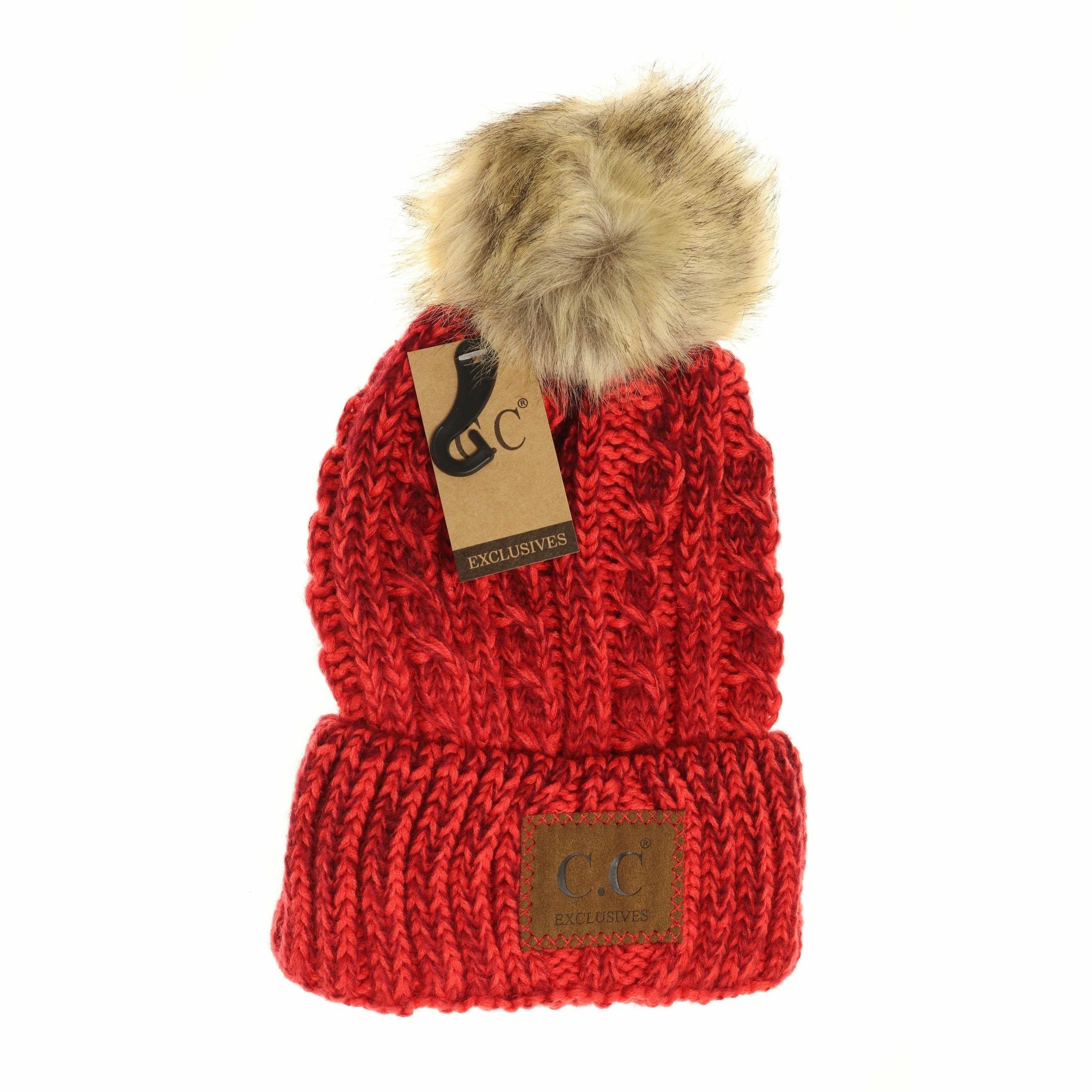 Two-Tone Ombre Vintage Faux Fur Pom Beanie YJ2032: Black