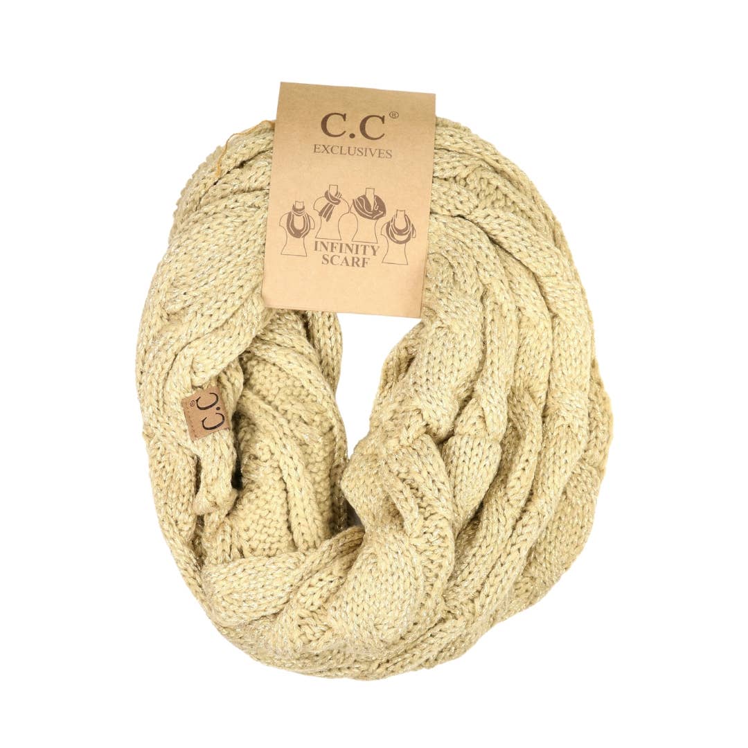 Metallic Cable Knit CC Infinity Scarf SF800MET: Metallic Red