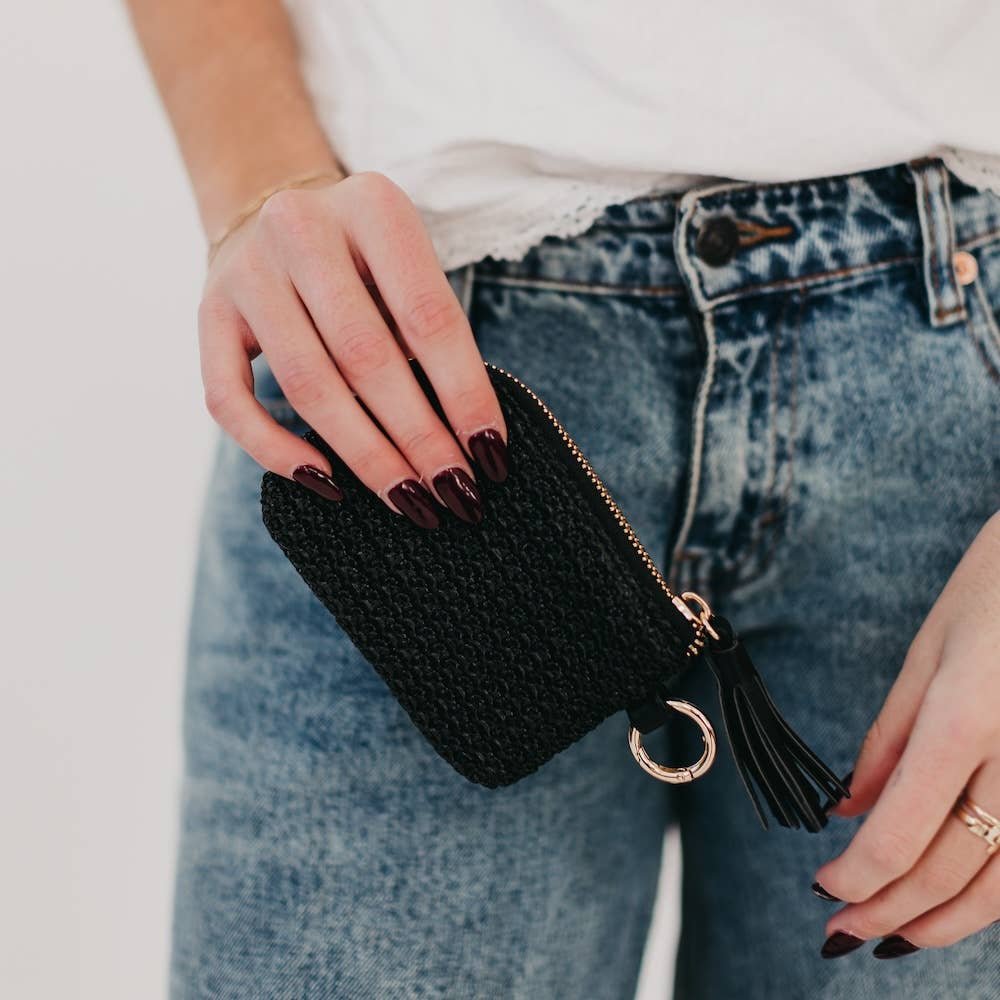 River Raffia Clippable Card Holder Wallet: Cream