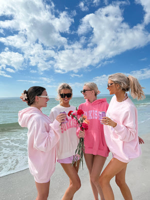 Hibiscus Pink Sunkissed Varsity Embroider Hoodie: Hibiscus Pink