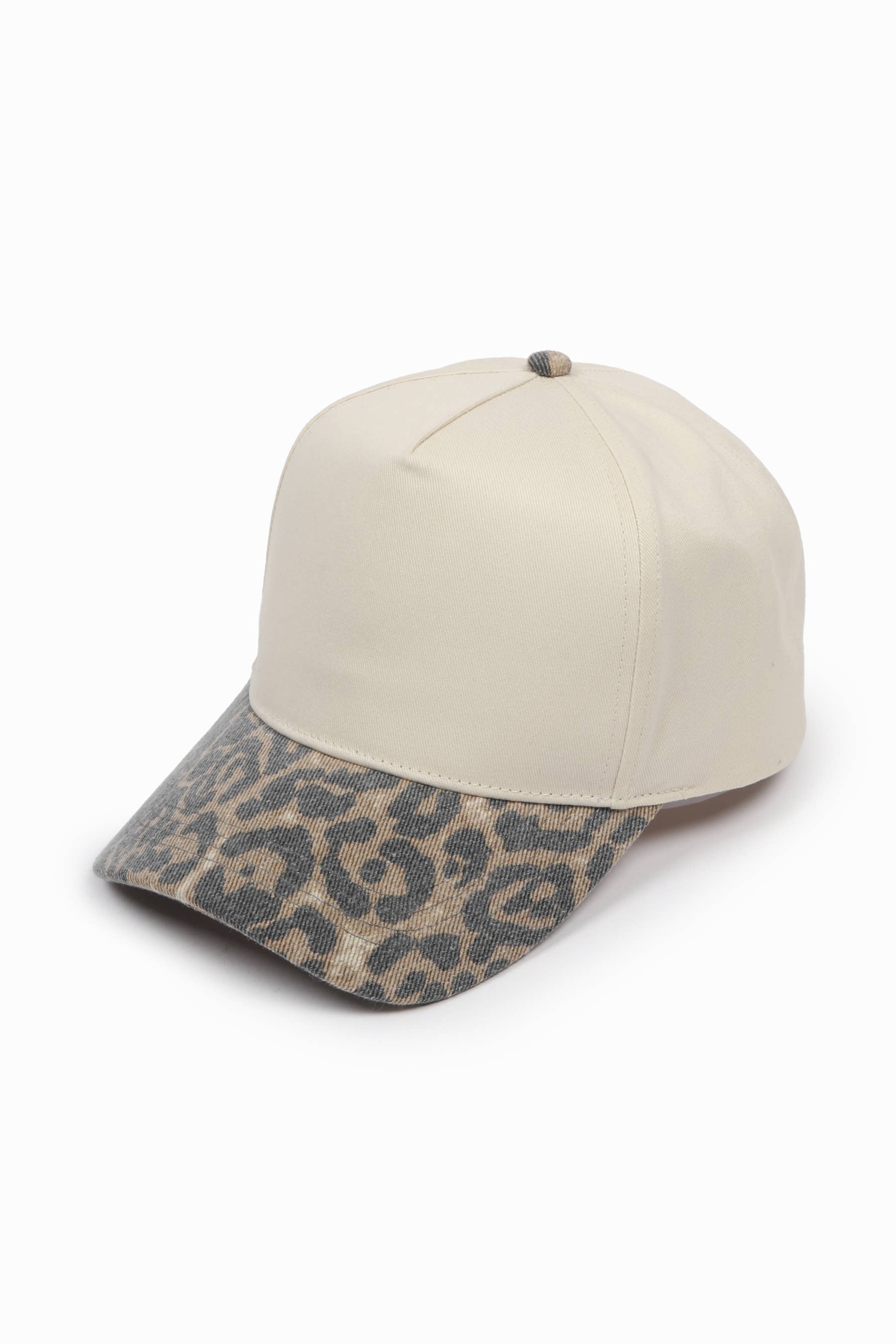 Washed Leopard Print 5 Panel Baseball Hat: Leopard