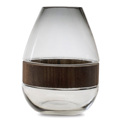 Glass/Wood Vase - 7.5"D x 10"H