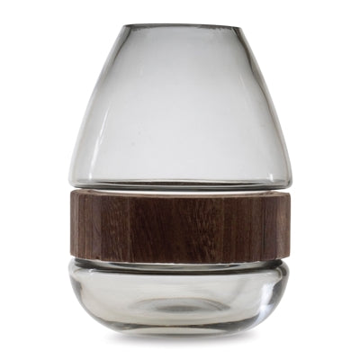 Glass/Wood Vase - 5.5"D x 7.5"H