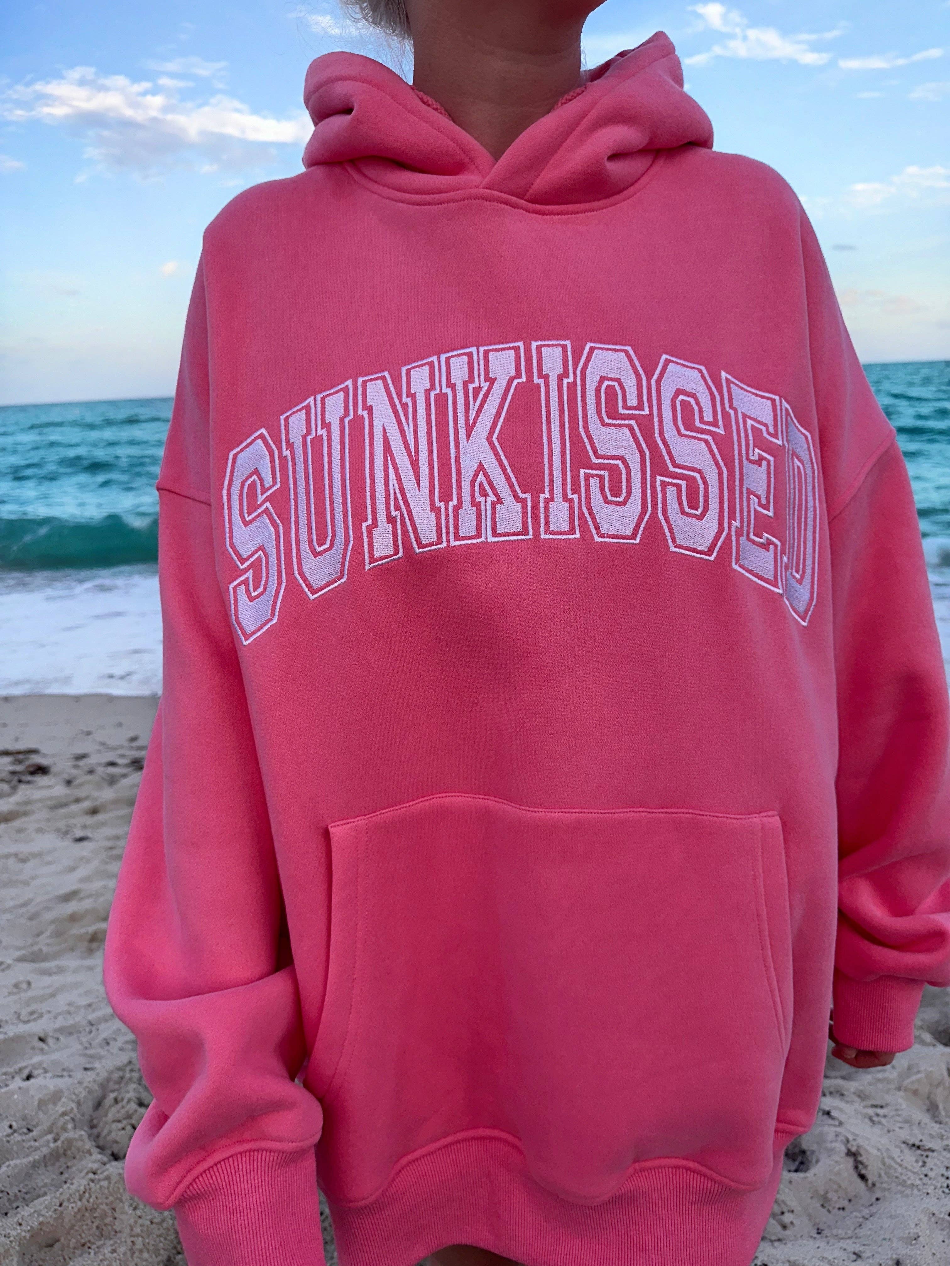 Hibiscus Pink Sunkissed Varsity Embroider Hoodie: Hibiscus Pink