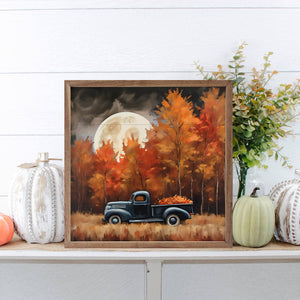 Black Truck With Fall Moon: 16 x 16 x 1.5