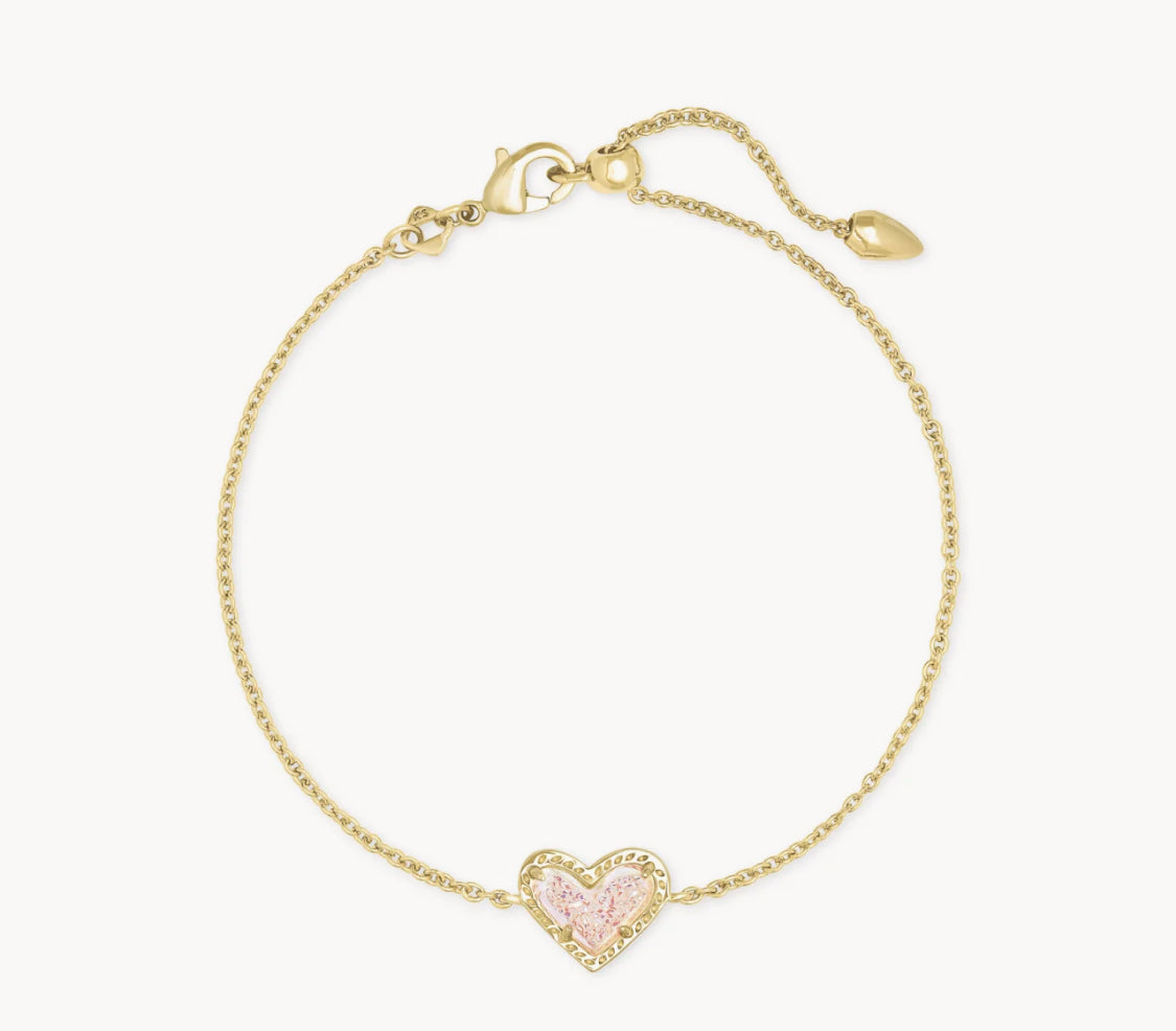 ARI HEART DELICATE CHAIN BRACELET - IRIDESCENT DRUSY