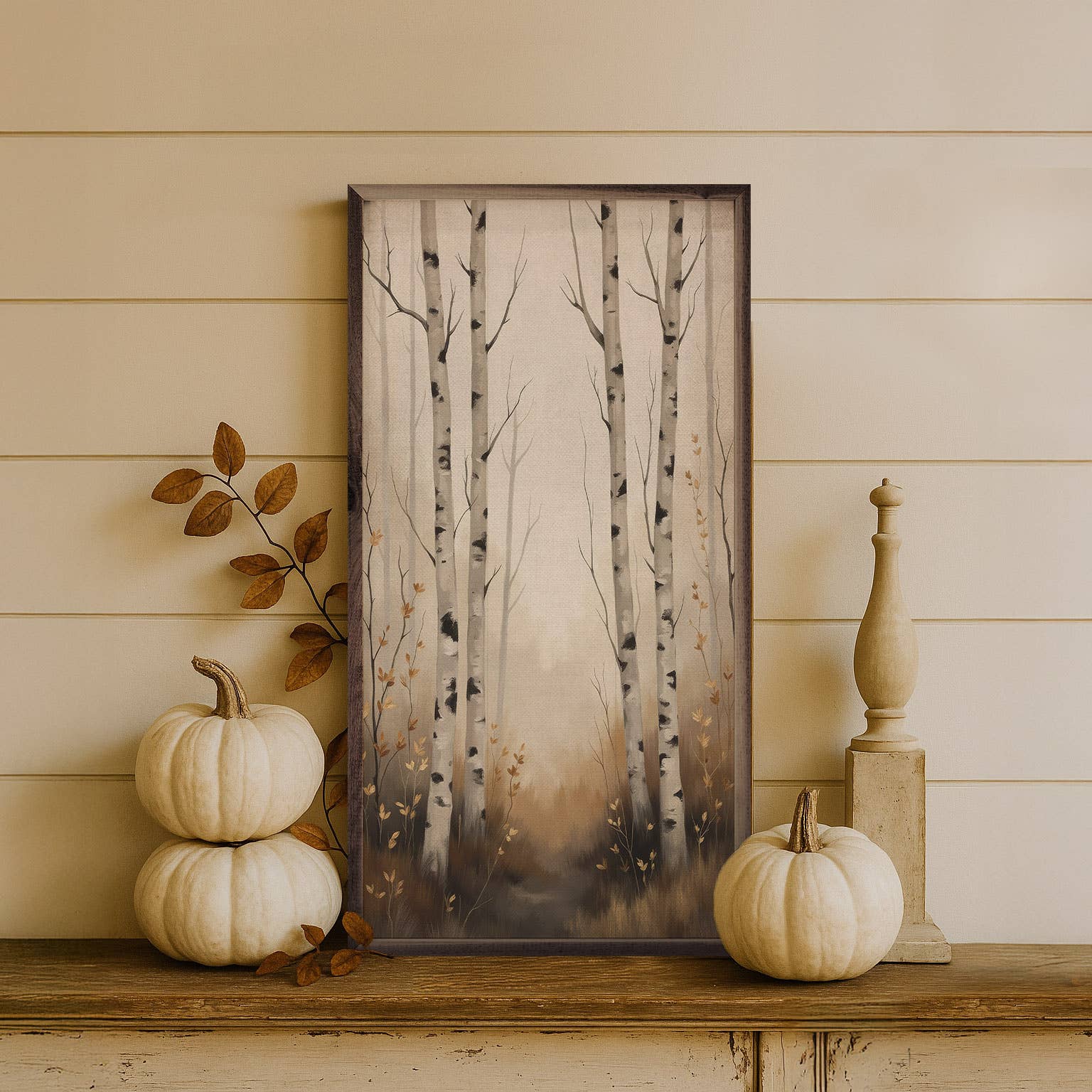 White Birch Trees Autumn Scene: 12x24