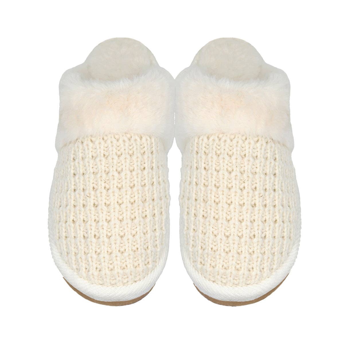 Waffle Knit Faux Fur C.C Slippers SPE0032: Grey / SM/MD