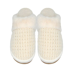 Waffle Knit Faux Fur C.C Slippers SPE0032: Grey / SM/MD