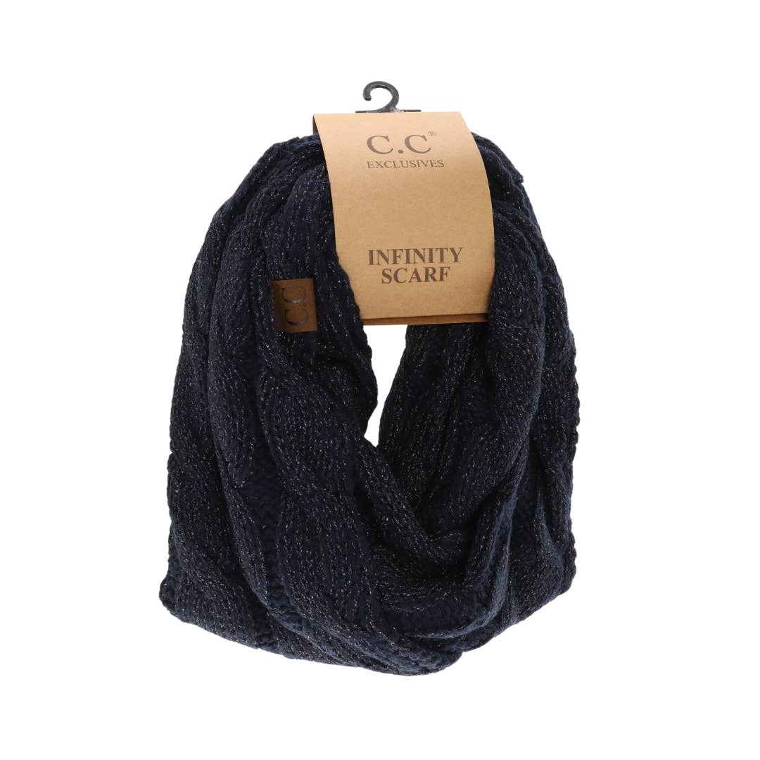 Metallic Cable Knit CC Infinity Scarf SF800MET: Metallic Red