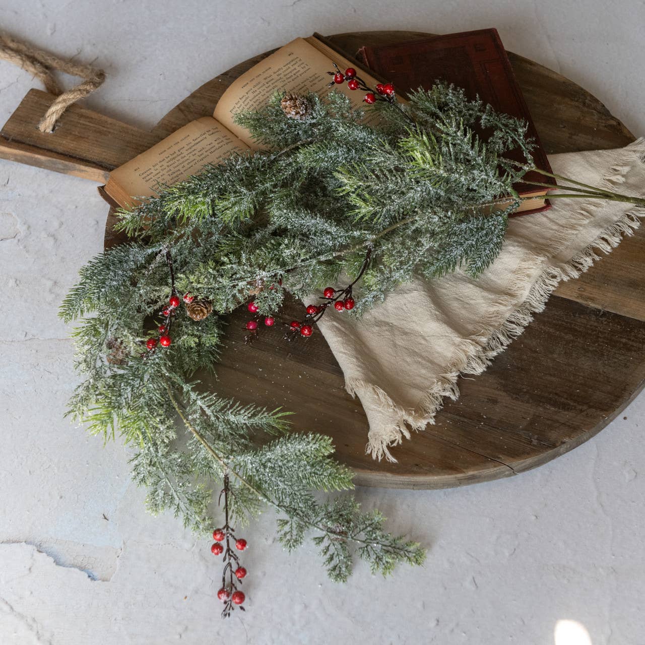 33" SNOW MIX PINE & BERRIES HANGING BUSH
