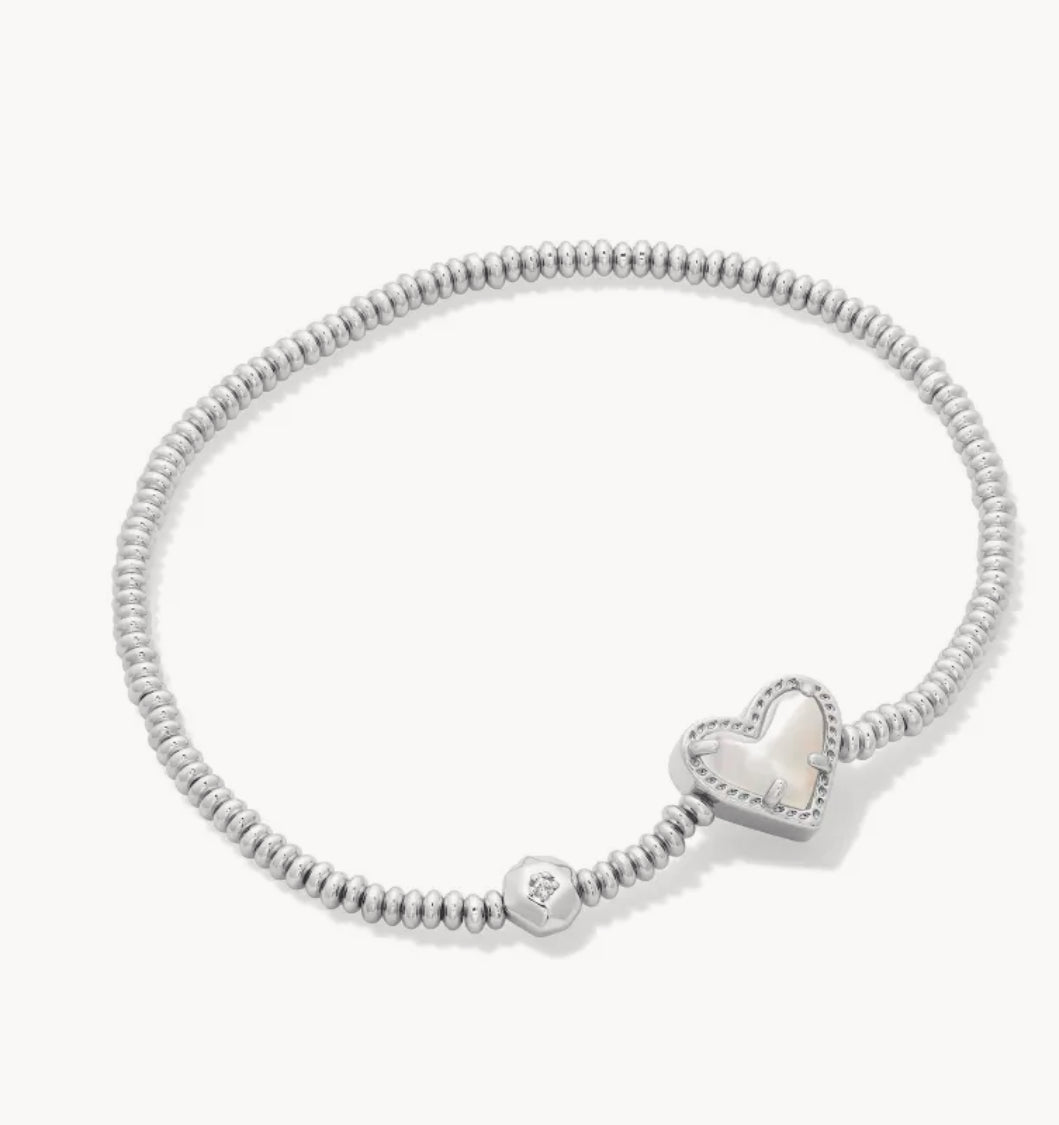 ARI HEART STRETCH BRACELET - B1246GLD - IVORY MOTHER OF PEARL