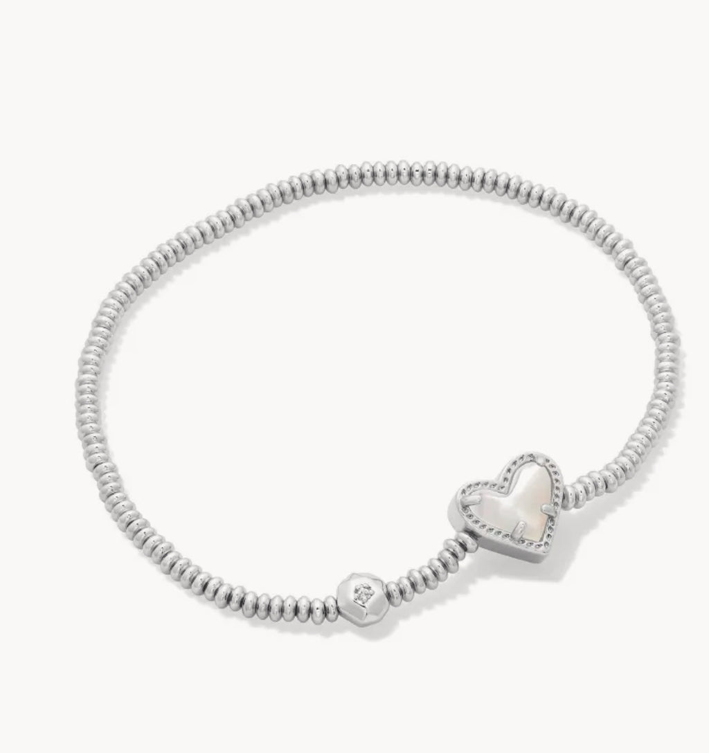 ARI HEART STRETCH BRACELET - B1246GLD - IVORY MOTHER OF PEARL