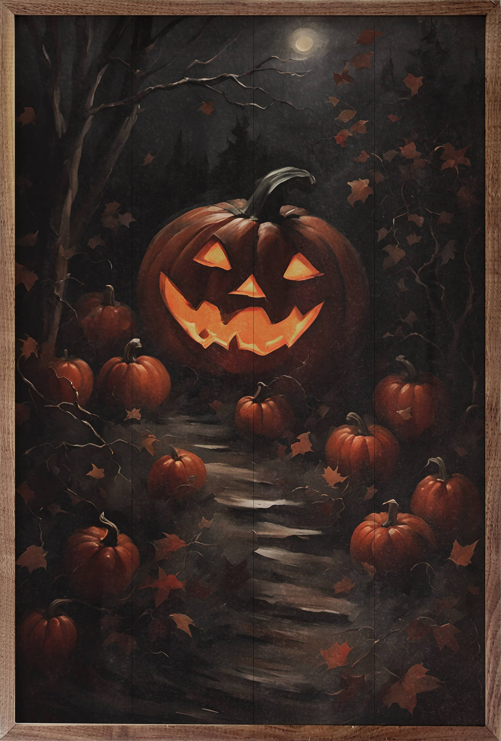 Pumpkin Path With Moon: 10 x 16 x 1.5