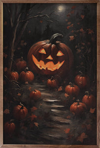 Pumpkin Path With Moon: 10 x 16 x 1.5
