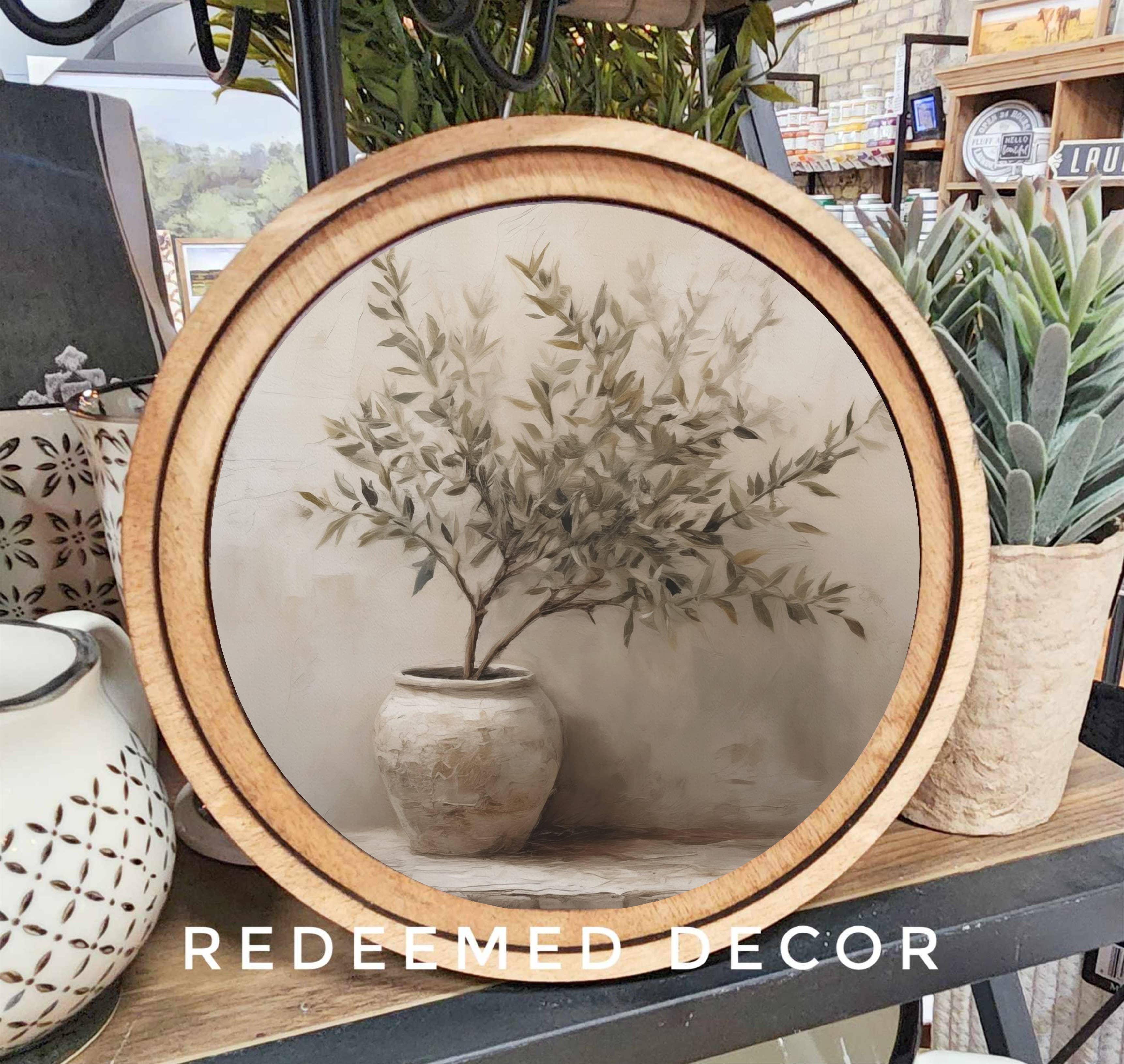 8" Round Olive Tree Art