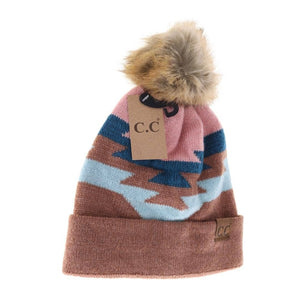 Aztec Natural Faux Fur Pom C.C Beanie YJ1000: Ivory