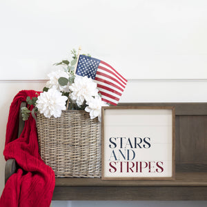 Stars And Stripes Words White: 8 x 8 x 1.5