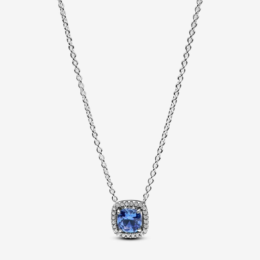 Sparkling square blue halo necklace, 393560C01– 45