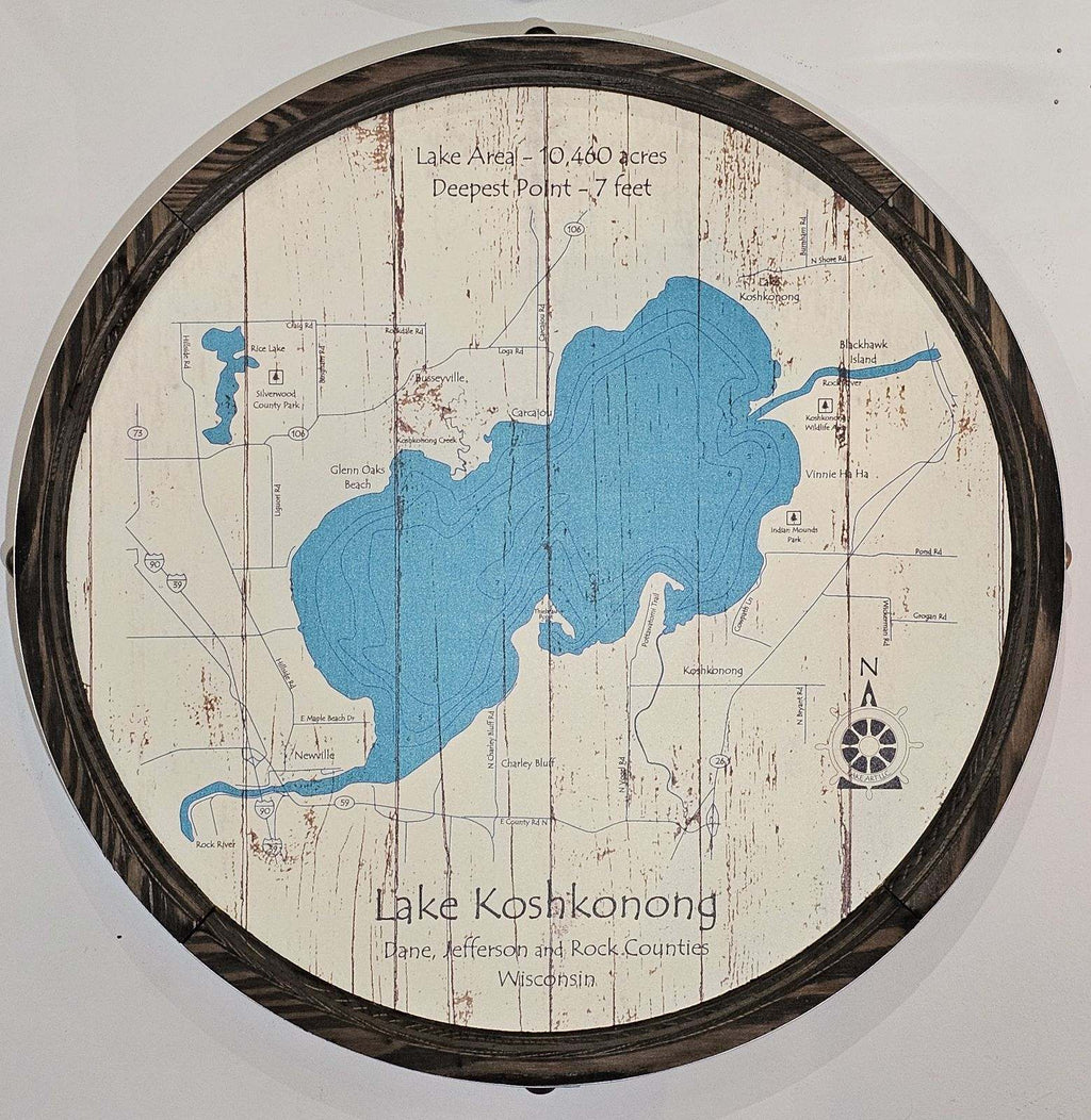 Lake Koshkonong - Barrel End Style Lake Art-23” Round