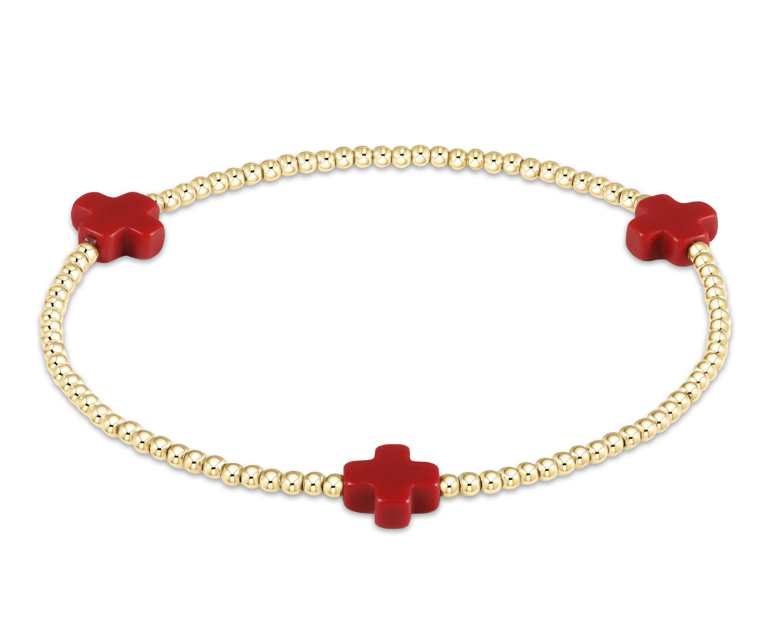 enewton - 6.25" Signature Cross Gold Pattern 2mm Bead Bracelet - Red