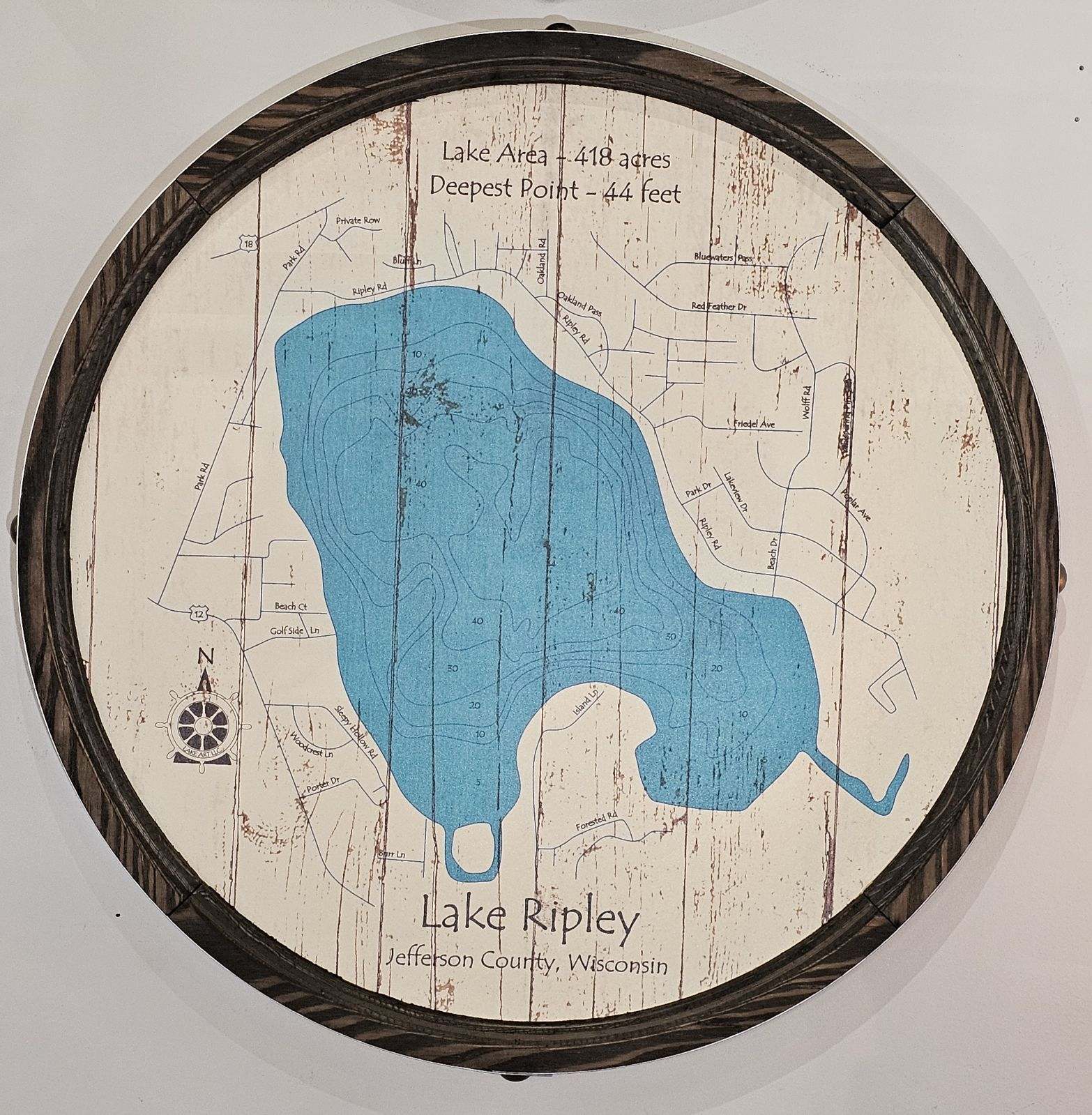 Lake Ripley - Barrel End Style Lake Art - 23" Round