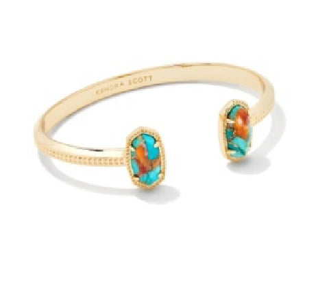 ELTON CUFF BRACELET GOLD BRONZE VEINED TURQUOISE MAGNESITE RED OYSTER