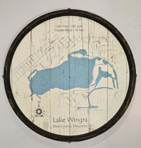 Lake Wingra - Barrel End Style Lake Art  - 23.75" Round
