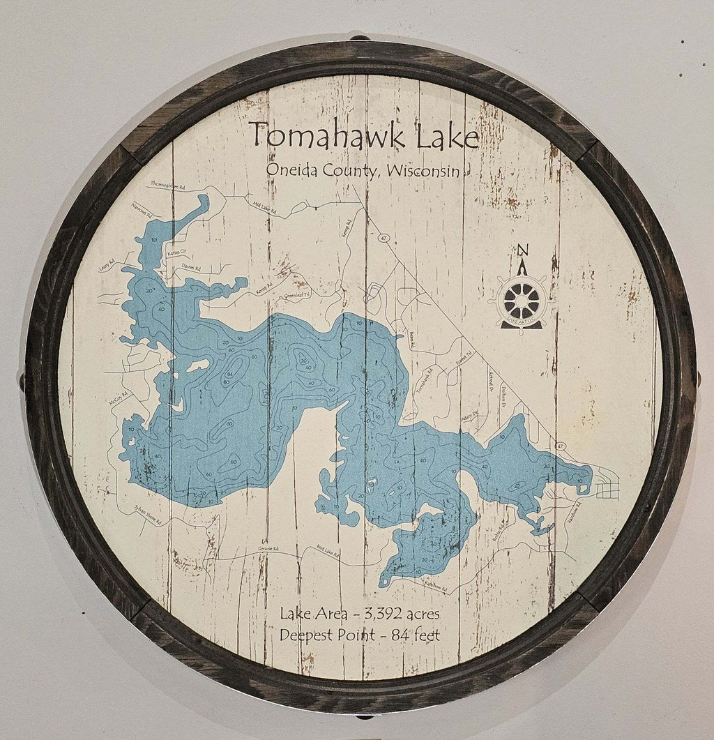 Lake Tomahawk - Barrel End Style Lake Art - 23" Round