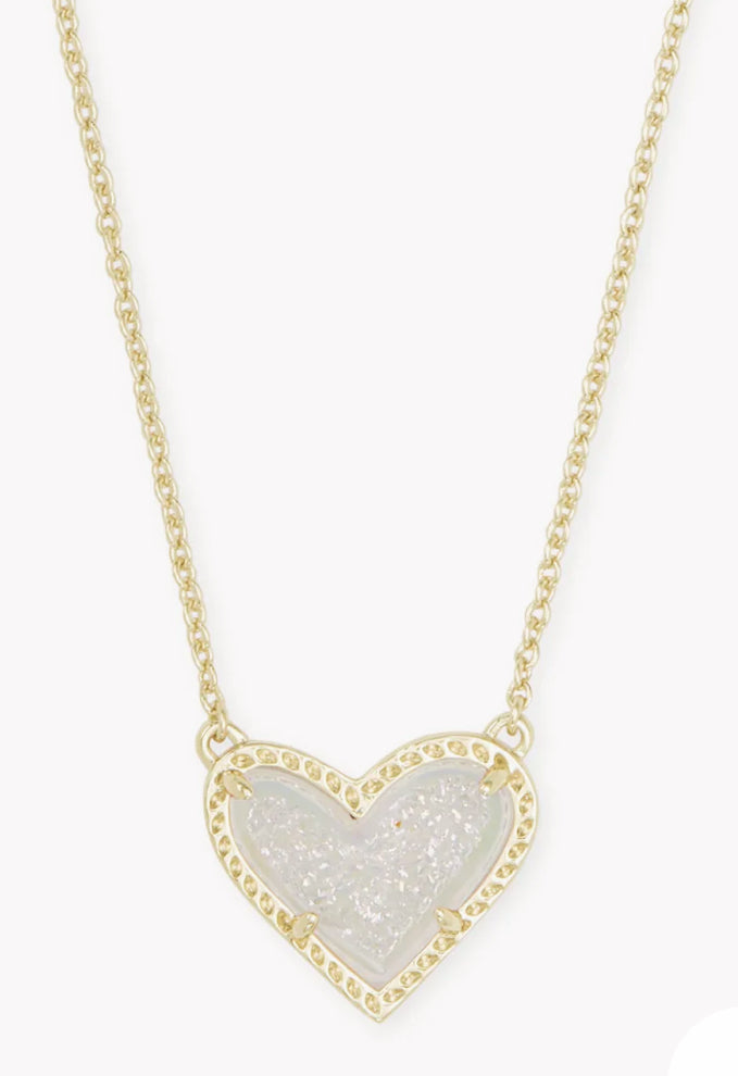 ARI HEART SHIRT PENDANT NECKLACE - IRIDESCENT DRUSY