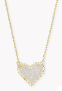 ARI HEART SHIRT PENDANT NECKLACE - IRIDESCENT DRUSY