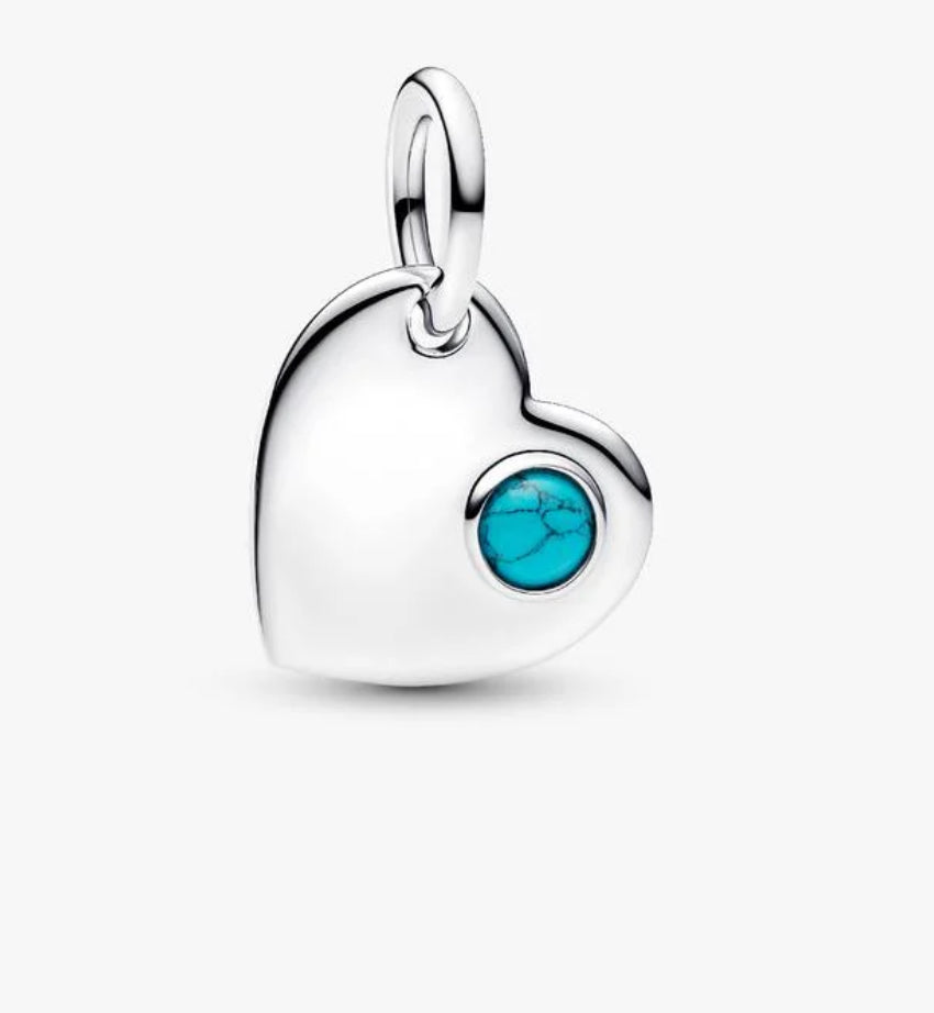 DECEMBER TURQUOISE MAN MADE STONE HEART DANGLE CHARM  – PANDORA