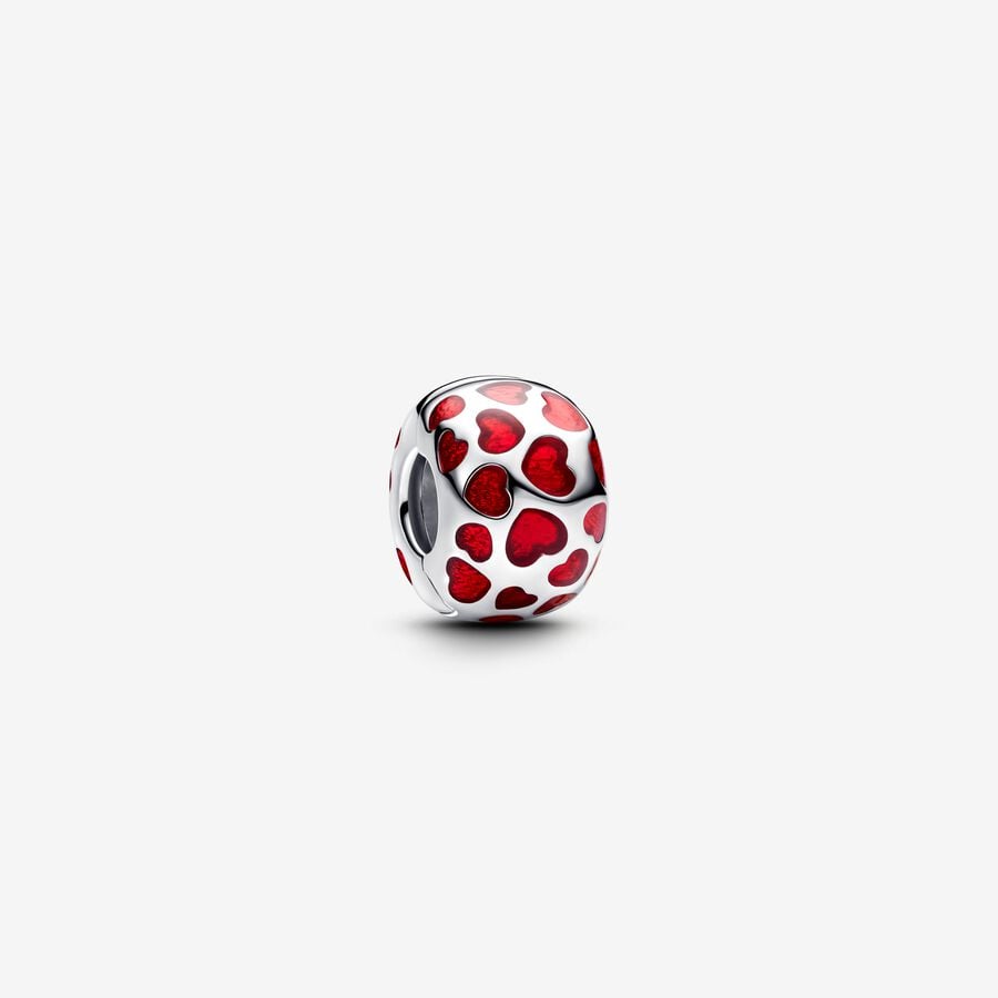 Hearts, round clip, charm, Pandora, Sterling silver with red enamel 793679C01