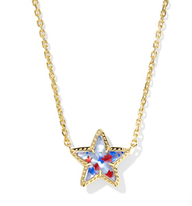CASSIDY SHORT PENDANT NECKLACE GOLD TONE - RED WHITE BLUE ILLUSION STAR - KENDRA SCOTT -