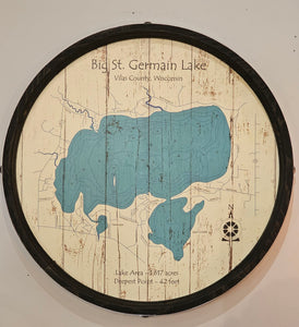 Big St. Germain Lake- Barrel End Style Lake Art - 23" Round