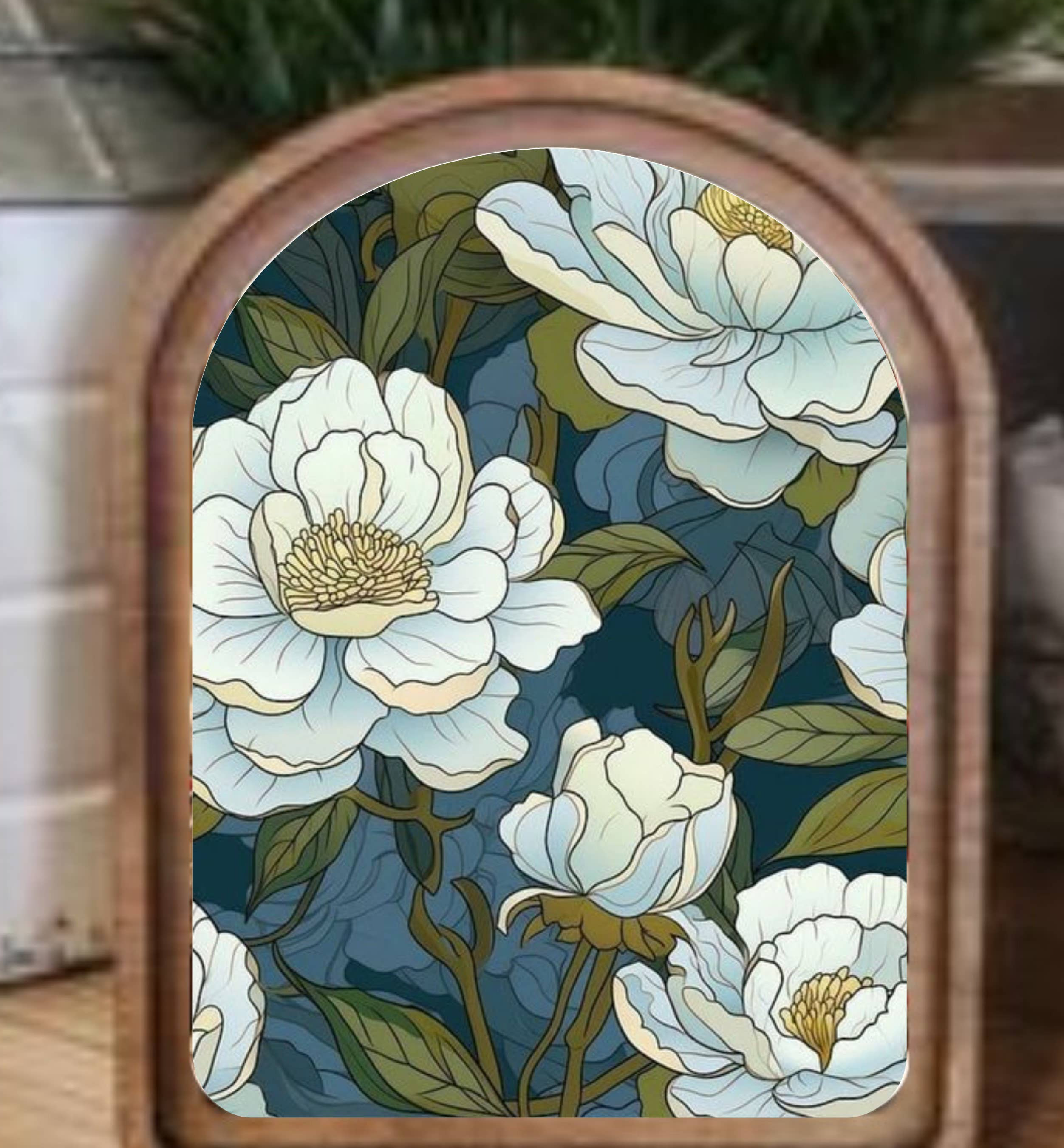 Arch Top Blue Floral Framed Art