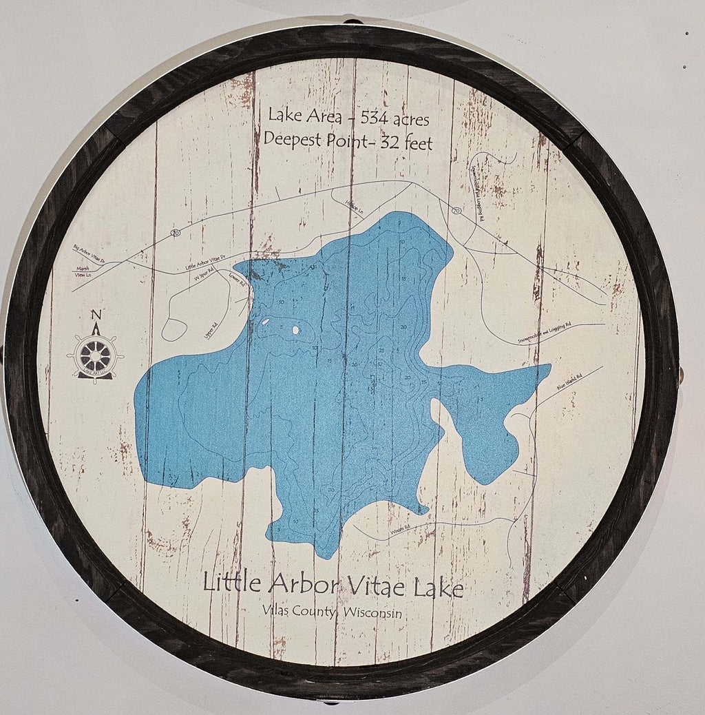 Little Arbor Vitae Lake (Vilas County, WI) - Barrel End Style Lake Art - 23" Round